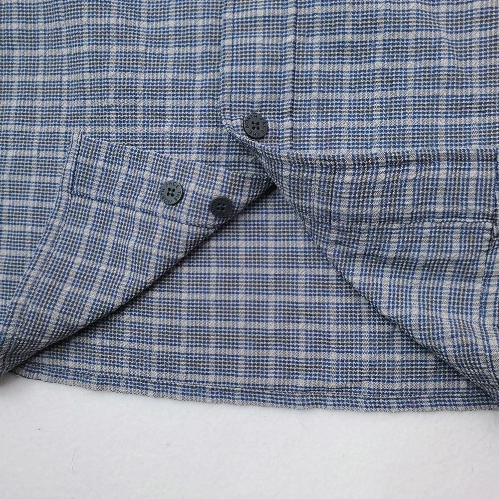 North Face Shirt Mens Medium Gray Blue Plaid Button Down Stretch Outdoor Pocket